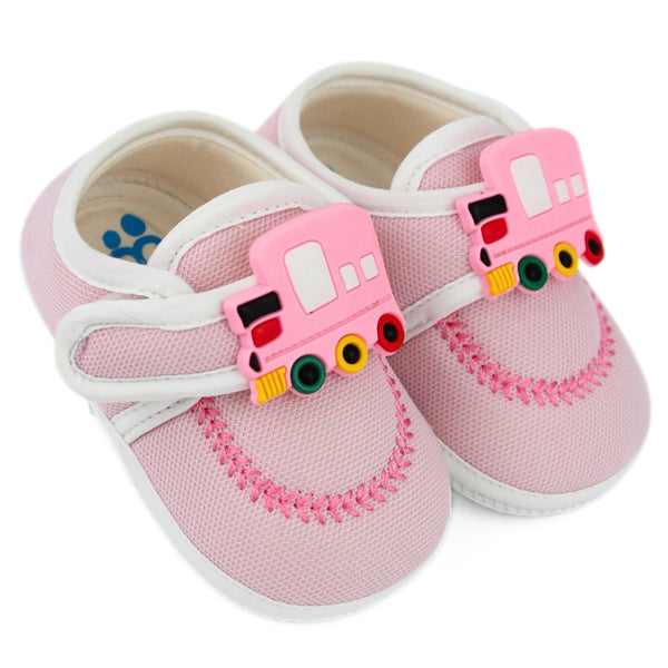 Baby Unisex Cotton Train Pink Velcro Booties-BT5318