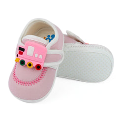 Baby Unisex Cotton Train Pink Velcro Booties-BT5318