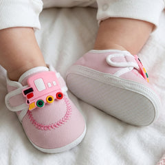 Baby Unisex Cotton Train Pink Velcro Booties-BT5318