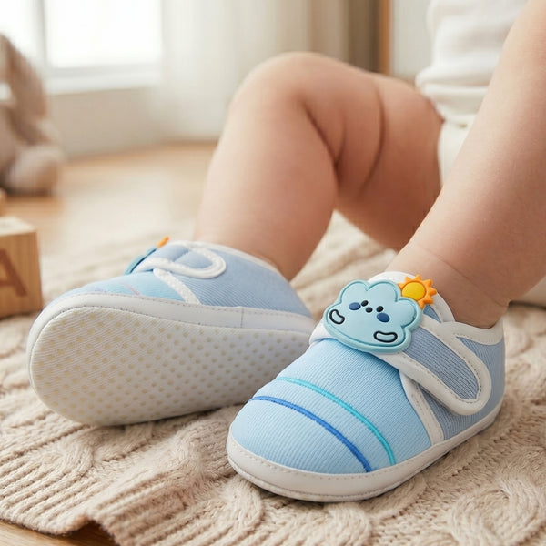 Baby Unisex Cotton Sun Blue Velcro Booties-BT5319