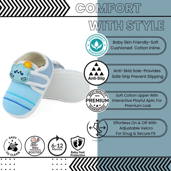 Baby Unisex Cotton Sun Blue Velcro Booties-BT5319