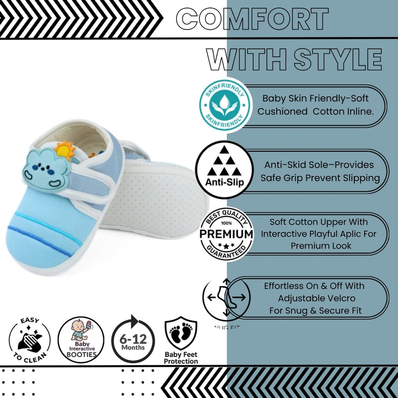 Baby Unisex Cotton Sun Blue Velcro Booties-BT5319