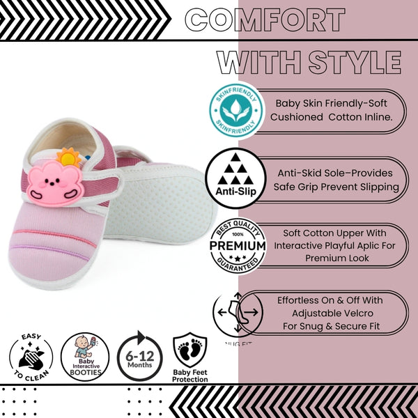 Baby Unisex Cotton Sun Pink Velcro Booties-BT5320