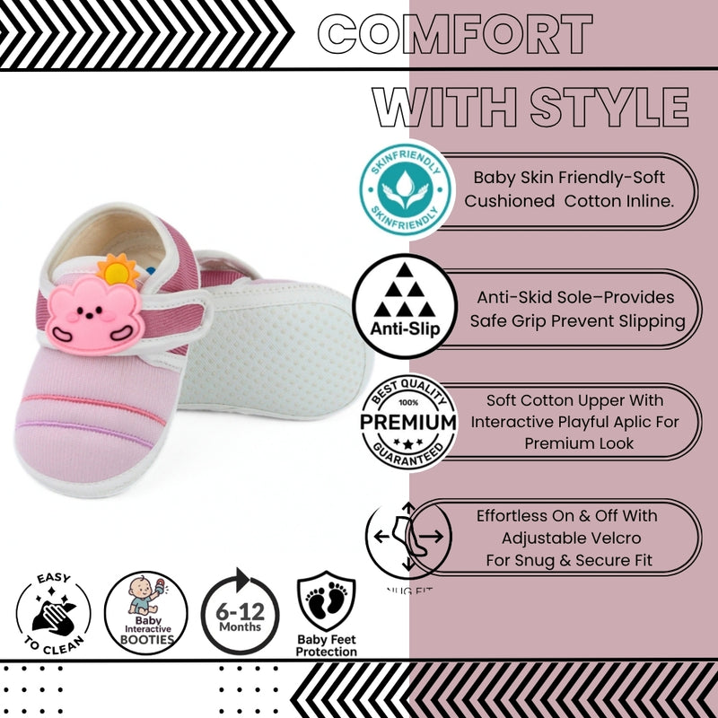 Baby Unisex Cotton Sun Pink Velcro Booties-BT5320