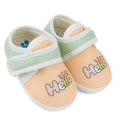 Unisex Cotton Hello Baby Orange,Green Velcro Booties-BT5321