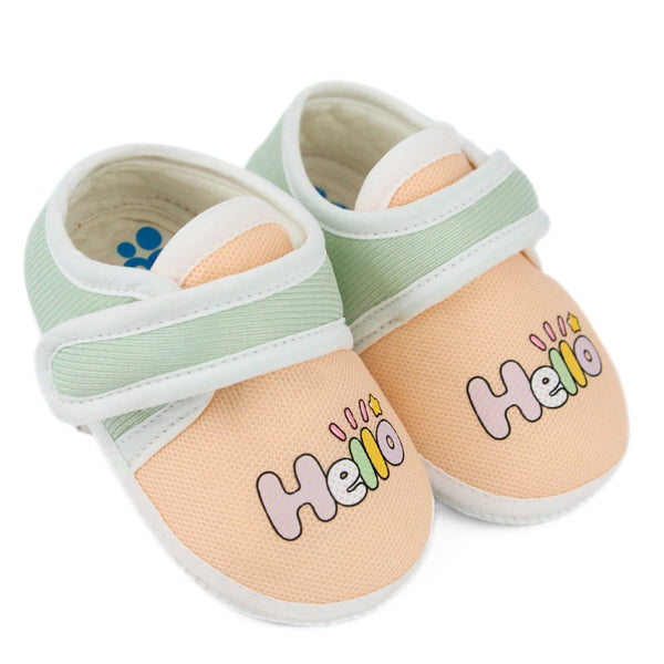 Unisex Cotton Hello Baby Orange,Green Velcro Booties-BT5321