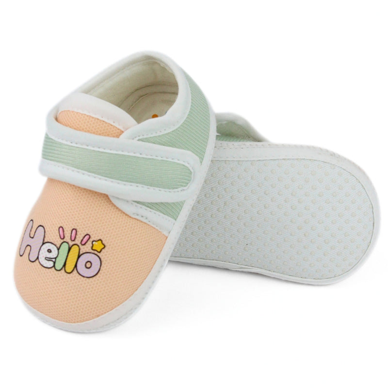 Unisex Cotton Hello Baby Orange,Green Velcro Booties-BT5321