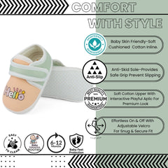 Unisex Cotton Hello Baby Orange,Green Velcro Booties-BT5321