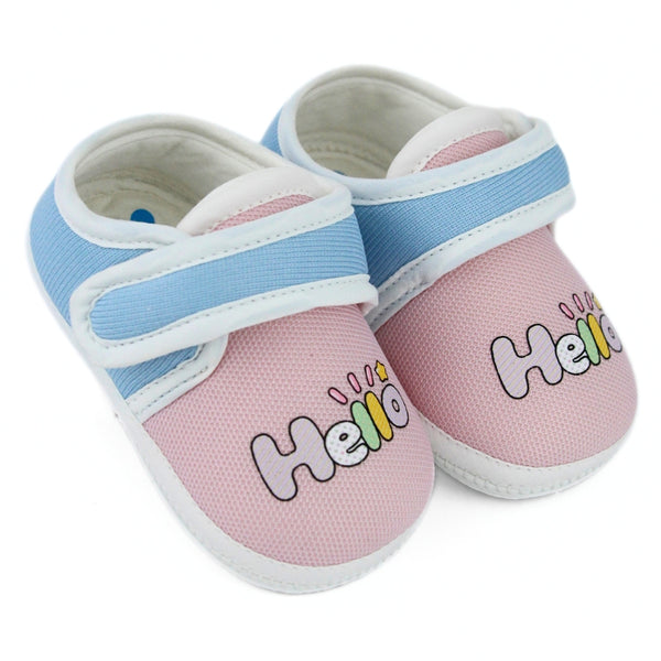 Unisex Cotton Hello Baby Pink,Blue Velcro Booties-BT5322