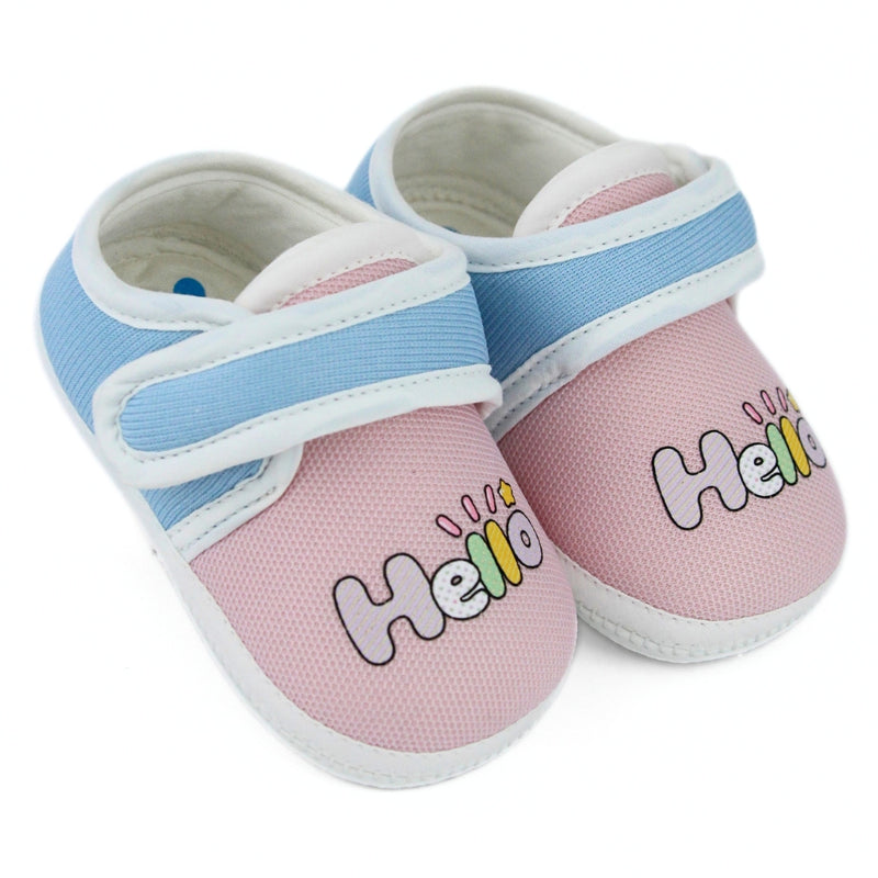 Unisex Cotton Hello Baby Pink,Blue Velcro Booties-BT5322