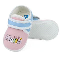 Unisex Cotton Hello Baby Pink,Blue Velcro Booties-BT5322