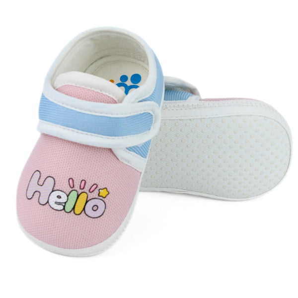 Unisex Cotton Hello Baby Pink,Blue Velcro Booties-BT5322