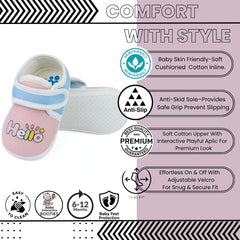 Unisex Cotton Hello Baby Pink,Blue Velcro Booties-BT5322