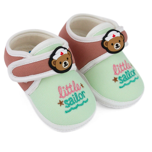 Unisex Cotton Little Baby Green,Brown Velcro Booties-BT5323