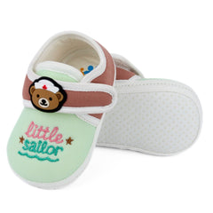 Unisex Cotton Little Baby Green,Brown Velcro Booties-BT5323