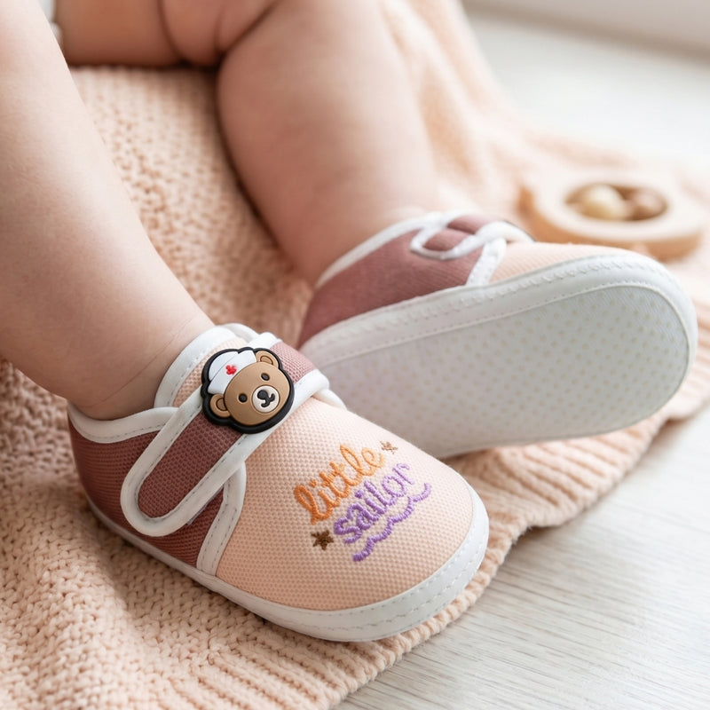 Unisex Cotton Little Baby Brown,Orange Velcro Booties-BT5324