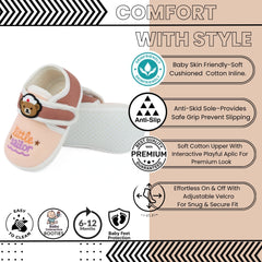 Unisex Cotton Little Baby Brown,Orange Velcro Booties-BT5324