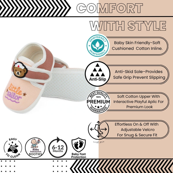 Unisex Cotton Little Baby Brown,Orange Velcro Booties-BT5324