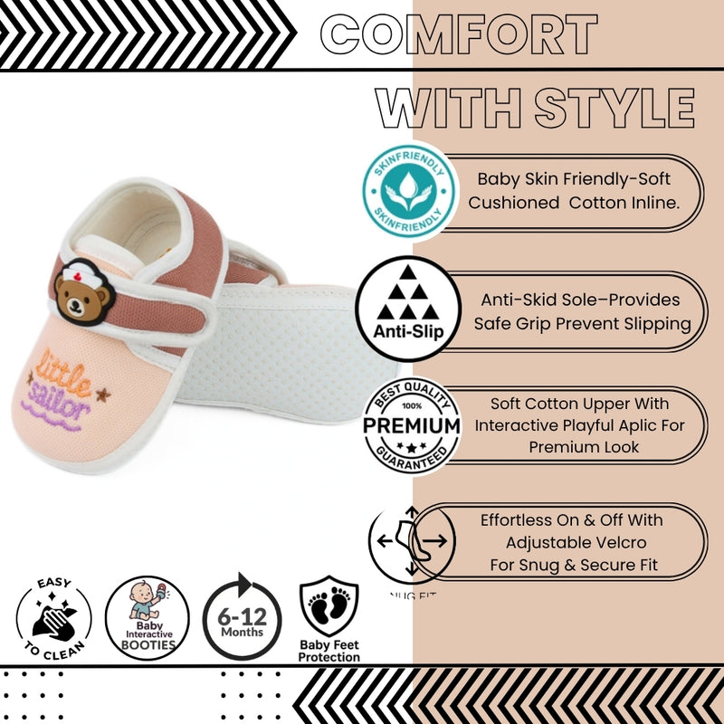Unisex Cotton Little Baby Brown,Orange Velcro Booties-BT5324