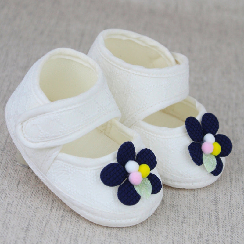 Baby Girls Cotton Floral White,Blue Velcro Belly Booties-BT5325