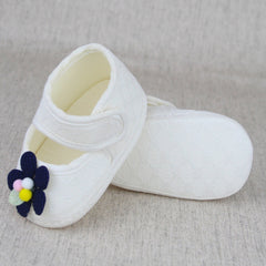 Baby Girls Cotton Floral White,Blue Velcro Belly Booties-BT5325