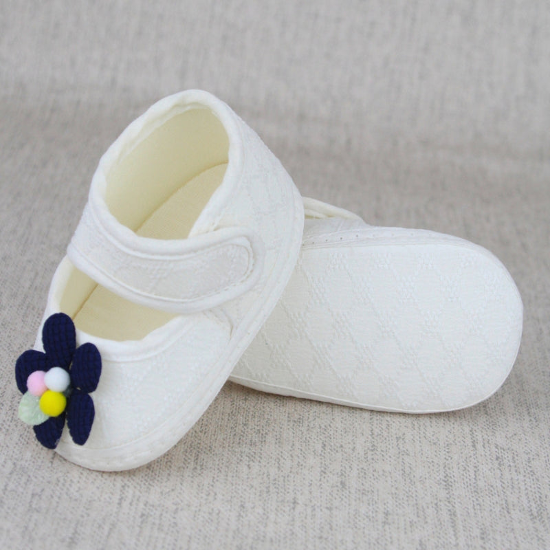 Baby Girls Cotton Floral White,Blue Velcro Belly Booties-BT5325