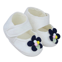 Baby Girls Cotton Floral White,Blue Velcro Belly Booties-BT5325