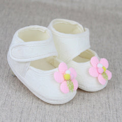 Baby Girls Cotton Floral White,Pink Velcro Belly Booties-BT5326