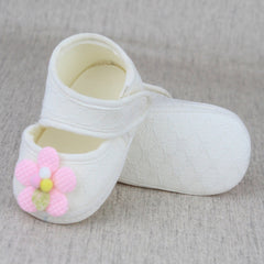 Baby Girls Cotton Floral White,Pink Velcro Belly Booties-BT5326