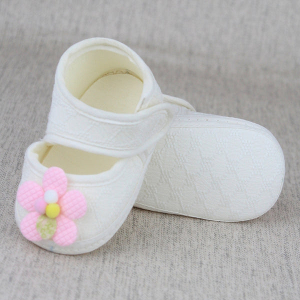 Baby Girls Cotton Floral White,Pink Velcro Belly Booties-BT5326