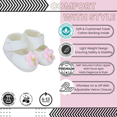 Baby Girls Cotton Floral White,Pink Velcro Belly Booties-BT5326
