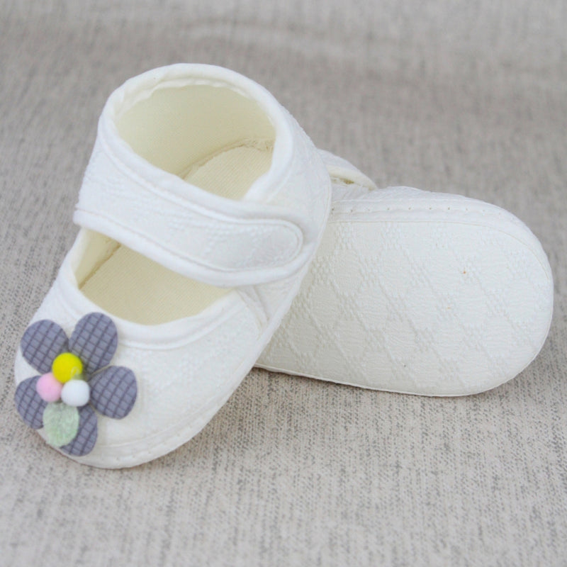 Baby Girls Cotton Floral White,Grey Velcro Belly Booties-BT5327
