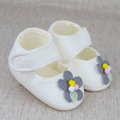 Baby Girls Cotton Floral White,Grey Velcro Belly Booties-BT5327