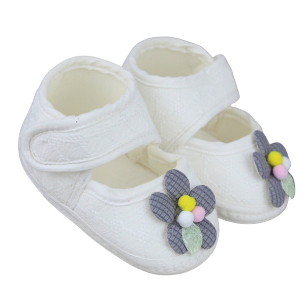 Baby Girls Cotton Floral White,Grey Velcro Belly Booties-BT5327