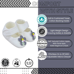 Baby Girls Cotton Floral White,Grey Velcro Belly Booties-BT5327