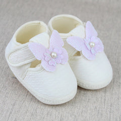 Baby Girls Cotton Butterfly White,Purple Velcro Sandal Booties-BT5328