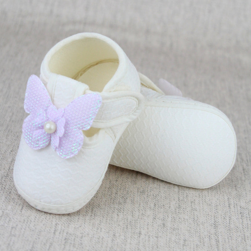 Baby Girls Cotton Butterfly White,Purple Velcro Sandal Booties-BT5328