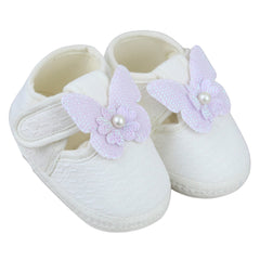 Baby Girls Cotton Butterfly White,Purple Velcro Sandal Booties-BT5328