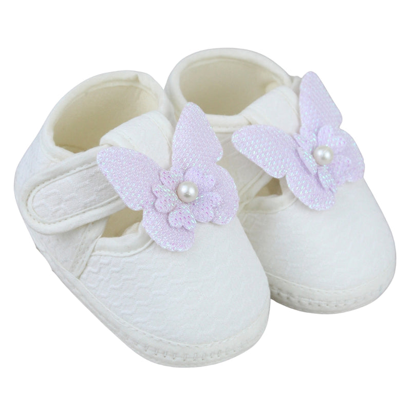 Baby Girls Cotton Butterfly White,Purple Velcro Sandal Booties-BT5328