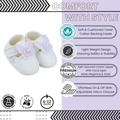 Baby Girls Cotton Butterfly White,Purple Velcro Sandal Booties-BT5328