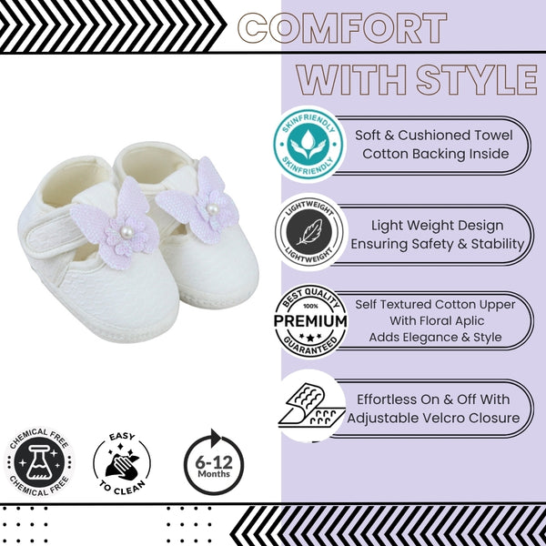 Baby Girls Cotton Butterfly White,Purple Velcro Sandal Booties-BT5328