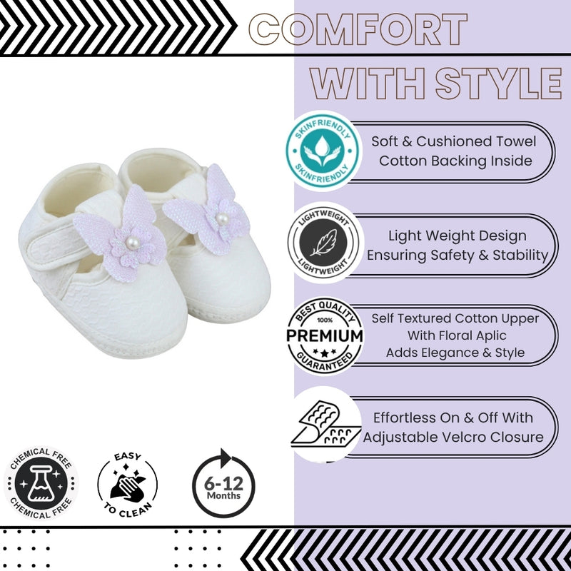 Baby Girls Cotton Butterfly White,Purple Velcro Sandal Booties-BT5328