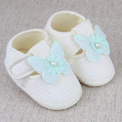 Baby Girls Cotton Butterfly White,Green Velcro Sandal Booties-BT5329