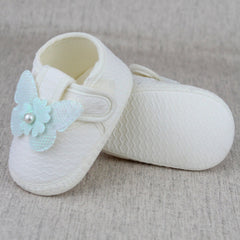 Baby Girls Cotton Butterfly White,Green Velcro Sandal Booties-BT5329