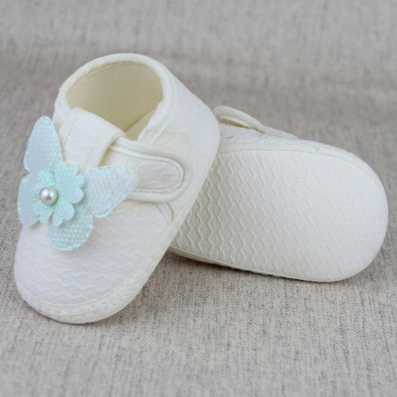 Baby Girls Cotton Butterfly White,Green Velcro Sandal Booties-BT5329