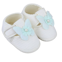 Baby Girls Cotton Butterfly White,Green Velcro Sandal Booties-BT5329