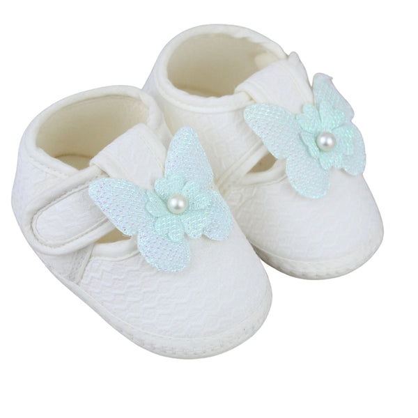 Baby Girls Cotton Butterfly White,Green Velcro Sandal Booties-BT5329