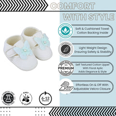 Baby Girls Cotton Butterfly White,Green Velcro Sandal Booties-BT5329