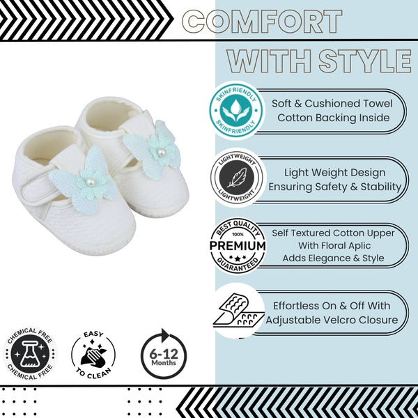 Baby Girls Cotton Butterfly White,Green Velcro Sandal Booties-BT5329