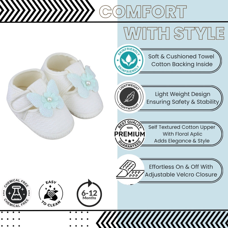 Baby Girls Cotton Butterfly White,Green Velcro Sandal Booties-BT5329